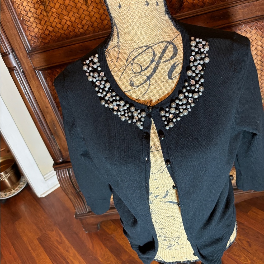 Short sleeve embellished cardigan